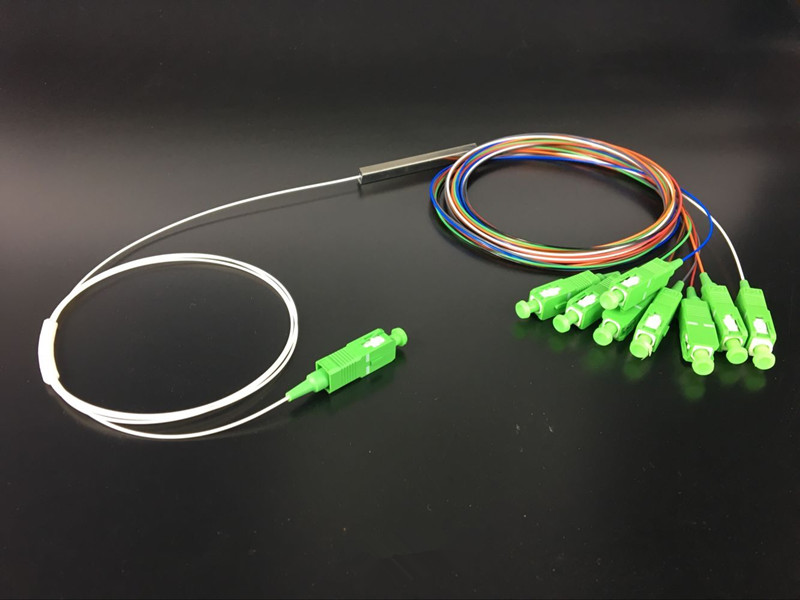 1分8微型钢管PLC分路器0.9mm 彩色出纤SC/APCموصل SC/APC الخائن ,مع PLC أنبوب الصلب8×1